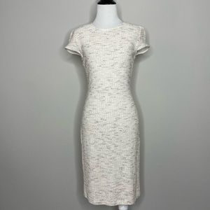 ST. JOHN Collection | Oatmeal Knit Capped Sleeve Sheath Midi Dress